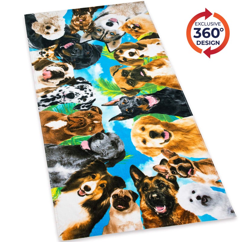 Softerry Dogs at The Beach - Selfie Pets Beach Towel 30 x 60 inches 100% Cotton Velour (Dog Party, 1 Towel) - Image 2